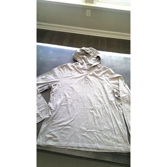 Michael Kors Grey and White Stripped hooded hoodie pullover Button Up Sweater Me - Picture 1 of 6